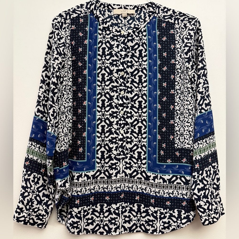 LOFT Blue and Black Patterned Tunic